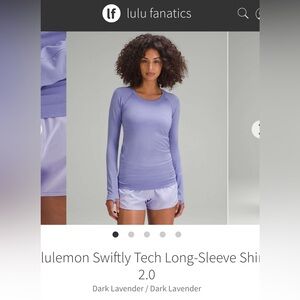EUC Lululemon Swiftly Tech 2.0 Long Sleeve in Dark Lavender, size 4